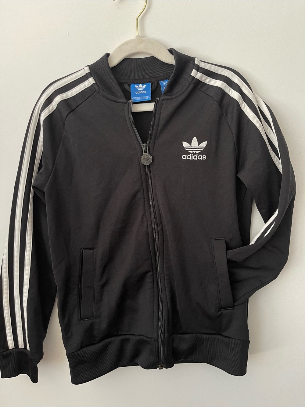adidas Black Kids Track Jacket with White Stripes